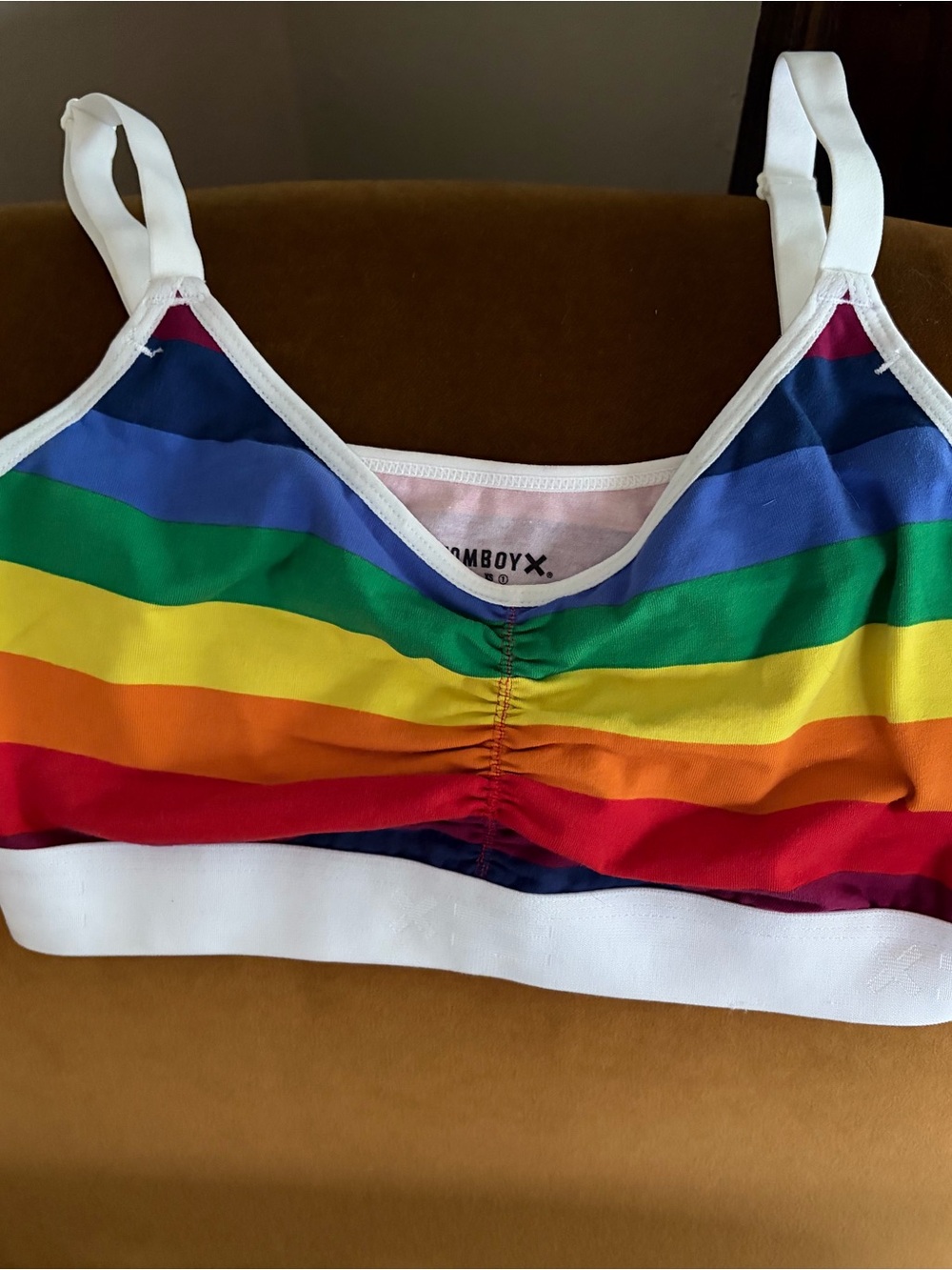 TomboyX Rainbow Striped Bralette with White Trim